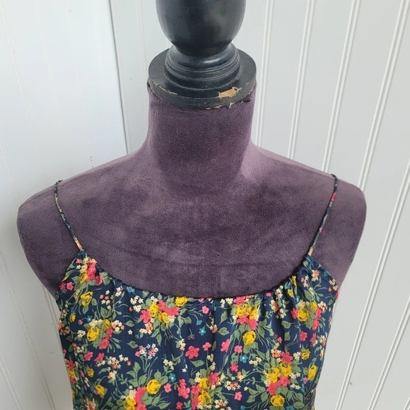 Tucker For Target Navy Blue Red Yellow Floral Spaghetti Strap Top Crinkle Sz S - Picture 8 of 10